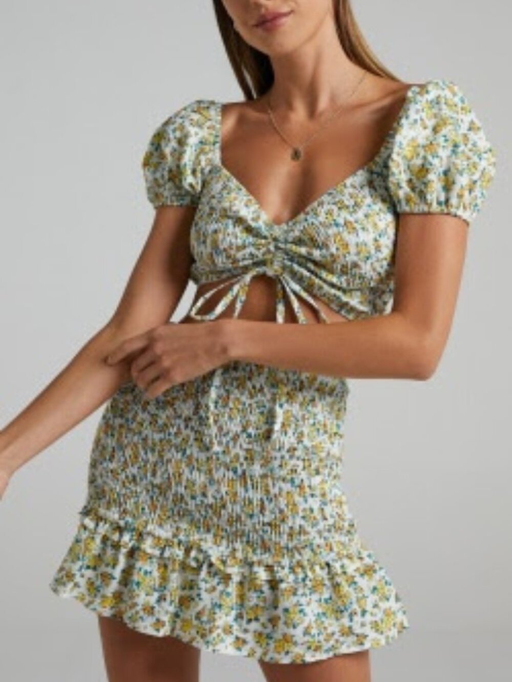 Showpo Two Piece Skirt Set in Yellow Floral Print